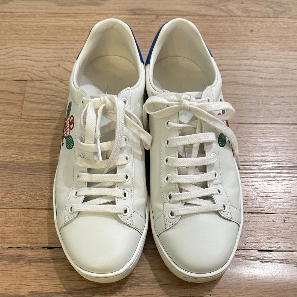 Gucci White and Blue Sneakers with Tennis Motif 8.5